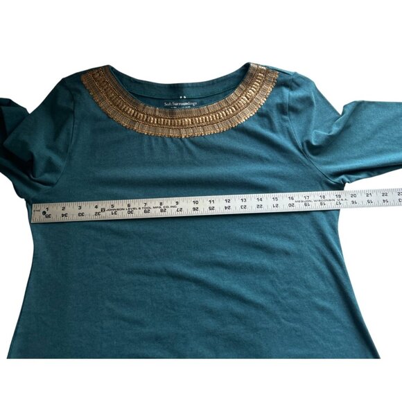 Soft Surroundings Teal & Gold Embellished Long Sleeve Tunic Top Medium - Picture 6 of 7